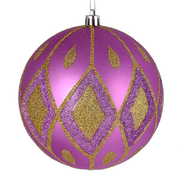 Vickerman N188069D 4 in. Orchid Matte Ball Ornament with Glitter Diamond Pattern 4 per Pack