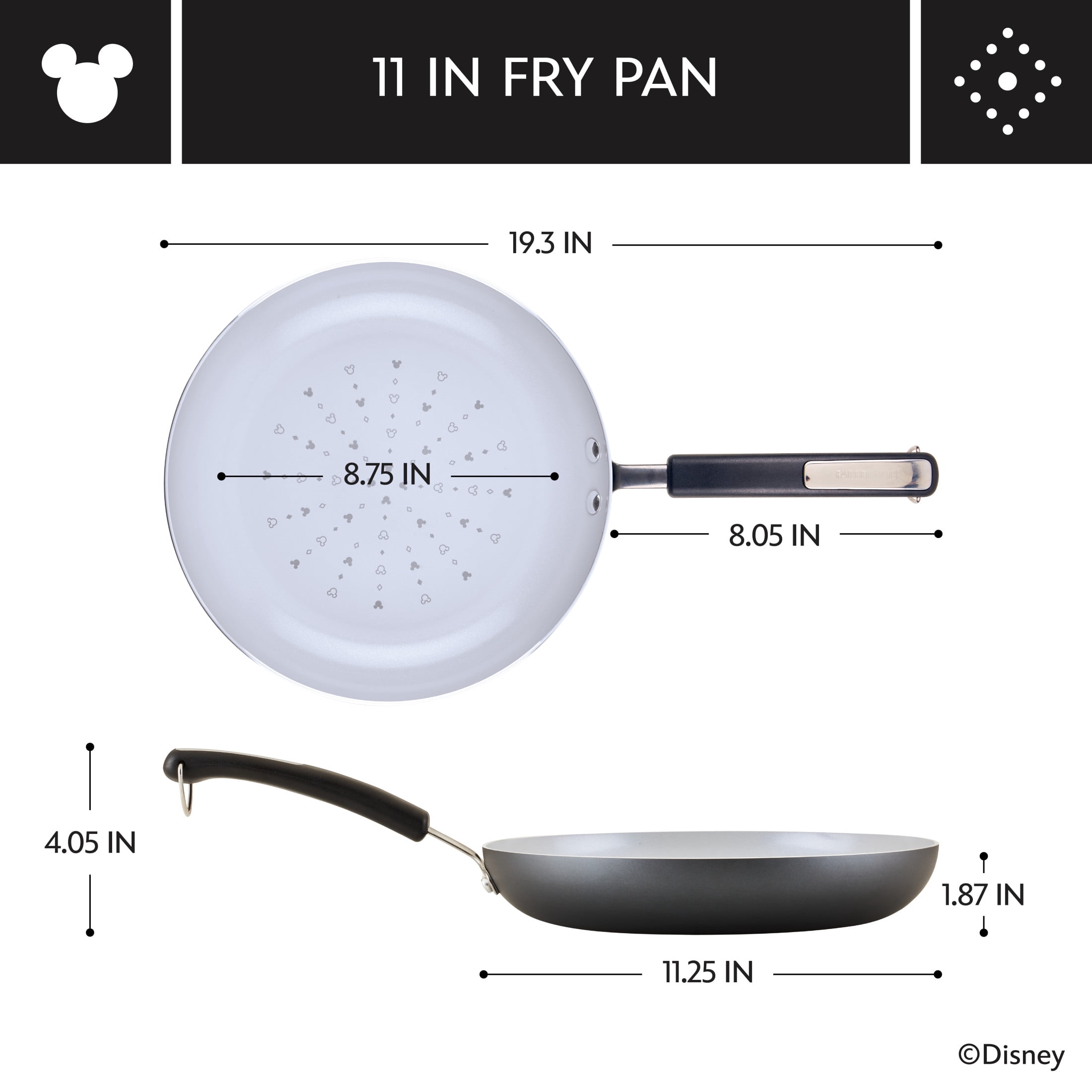 Farberware Disney Monochrome 11 Inch Ceramic Nonstick Fry Pan, Dishwasher Safe, Black