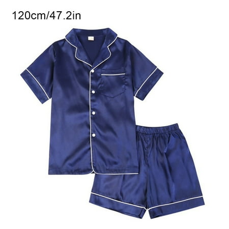 

ELENXS Kids Sleepwear Outfit Silky Short Sleeve Shorts T-shirt Nightgown