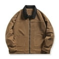 thumbnail image 2 of Men Corduroy Jacket - Lapel Collar Long Sleeve Patchwork Color Casual Jacket Coat with Pockets Zipper Placket, 2 of 8