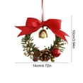 thumbnail image 3 of Christmas Wreath Pendant with Bow and Bells for Door Hanging 4.7in Pinecone and Vine Ring Ornament for Wall or Tree Holiday Home Decor, 3 of 6