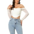 thumbnail image 1 of INSPIRAR CHIC Top Corto de Corsé de Manga Larga Transparente para Mujeres Blusa Off Shoulder Fruncida Push Up Fiesta Bustier con Varillas XS Beige, 1 of 6