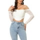 thumbnail image 1 of Top corto de corsé con mangas largas de malla transparente para mujeres, blusa con hombros al descubierto, bustier con varillas, color beige, 1 of 6