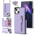 thumbnail image 1 of Nalacover Zipper Wallet Case for iPhone 14, Luxury PU Leather Crossbody Lanyard Shoulder Strap Magnetic RFID Blocking Cover with Kickstand Card Slots Holder Shockproof Case, Purple, 1 of 11