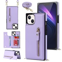 Nalacover Zipper Wallet Case for iPhone 14, Luxury PU Leather Crossbody Lanyard Shoulder Strap Magnetic RFID Blocking Cover with Kickstand Card Slots Holder Shockproof Case, Purple
