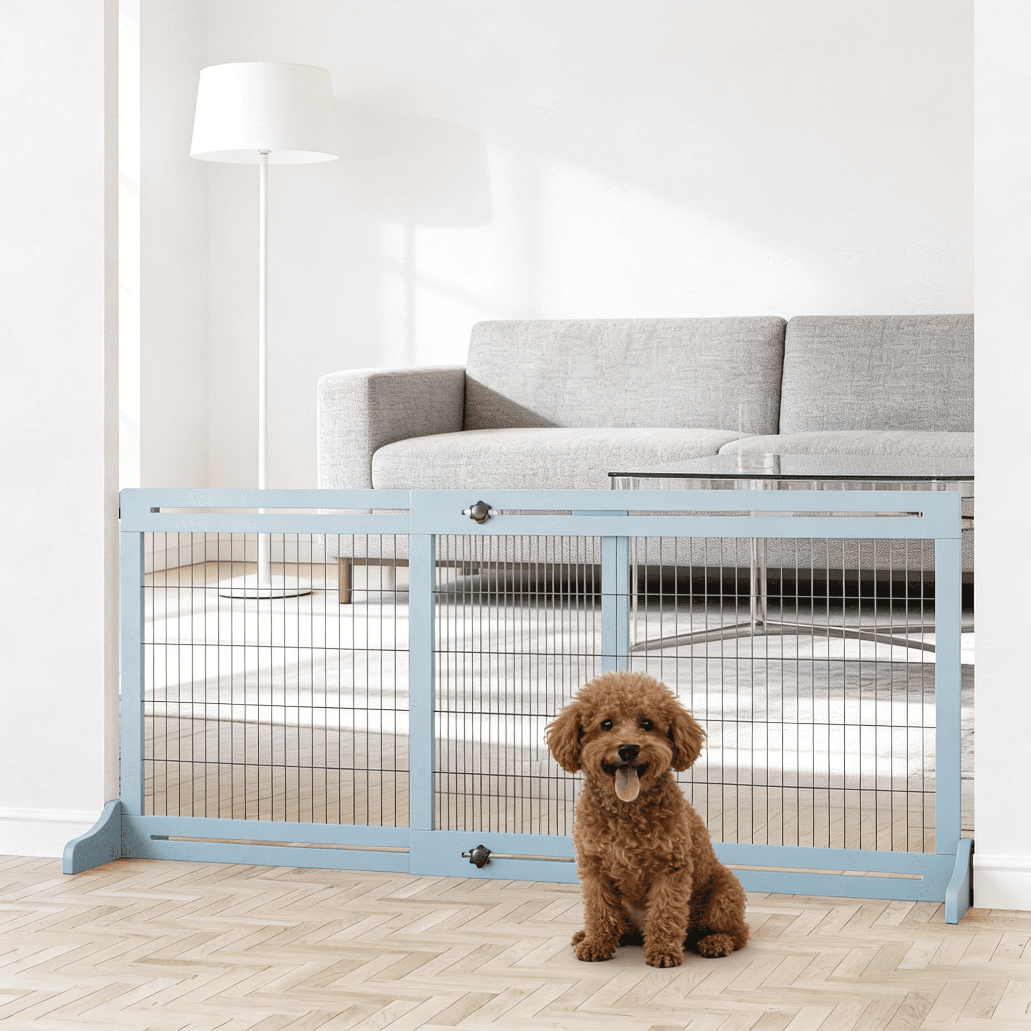 Dog Crate, Pet Gate,Wooden Pet Gate,Freestanding Pet Gate for Your Home, Blue,Gray Pet Playpen,Steel,Wood Chicken Coop, Pet Supplies Pens & Hutches