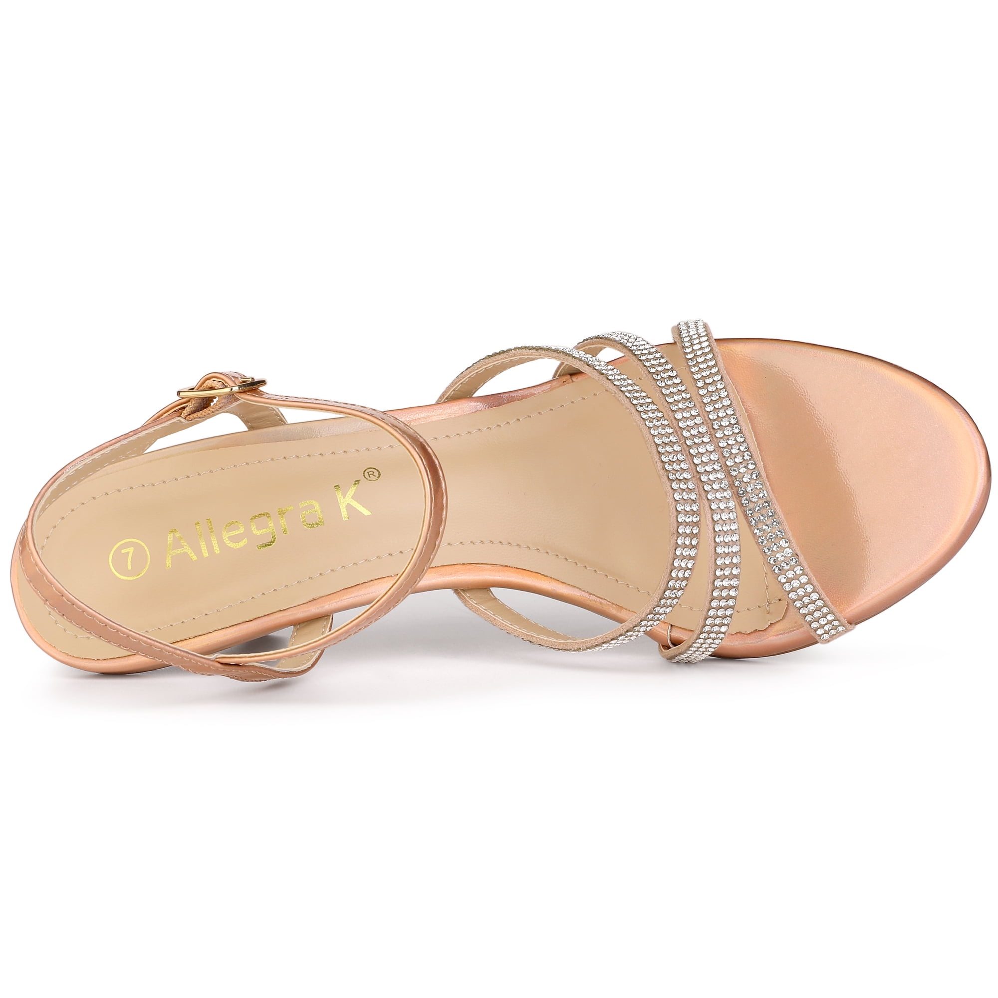 DARING DIVA Women's Ankle Strap Rhinestone Kitten Heel Sandals Rose Gold 7