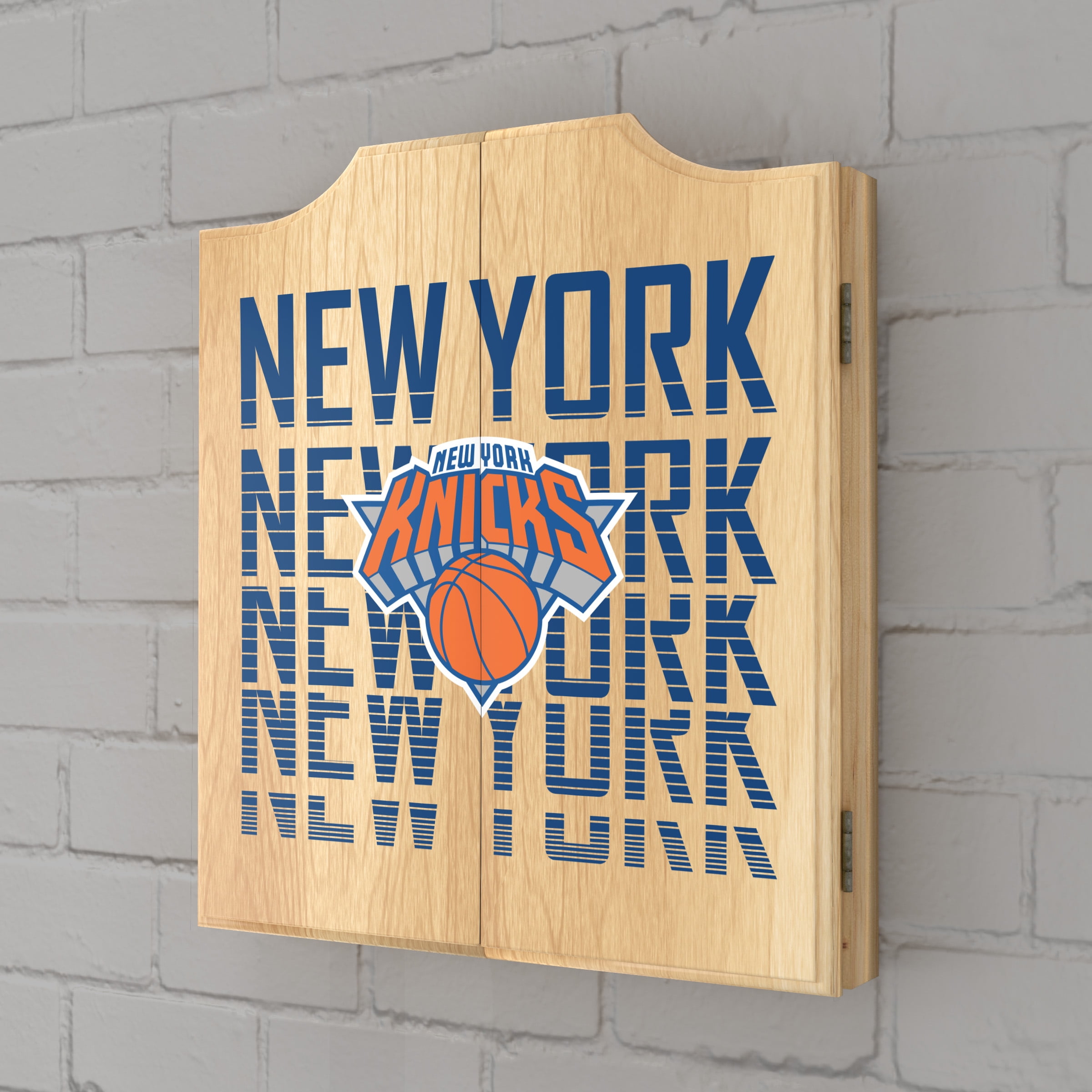 New York Knicks City Dart Board Cabinet Set with 6 Steel Tip Darts