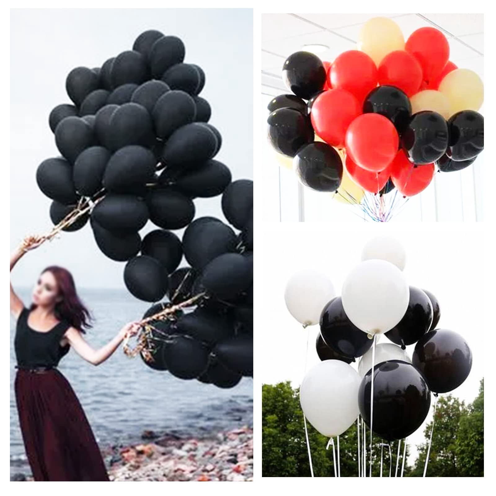 100 Pcs Black Balloon 12 inch, Black Latex Balloons for Birthday Party Baby Shower Wedding with 2 Ribbons
