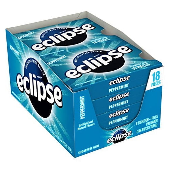 Eclipse Chewing Gum, Peppermint, 18 Count Tear Pack (Pack of 8)