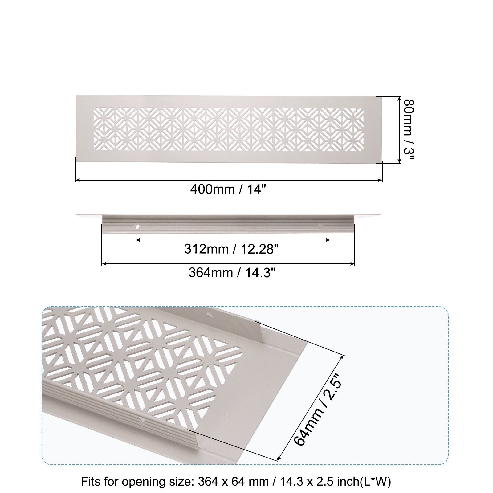 16 x 3 Inch Door Air Vent Cover, Heavy Duty Aluminum Grille Ventilation Cover Louvered with Mounting Screws for Cabinet Wardrobe Door, Cashmere Gray
