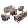 thumbnail image 6 of PARKWELL 6-Piece Patio Fire Pit Sets,All-Weather Conversation Set with Wicker Lounge Chair, Swivel Glider,7-Seat Outdoor Patio Seating Furniture Set for Backyard Gatherings, Brown/Gray, 6 of 17