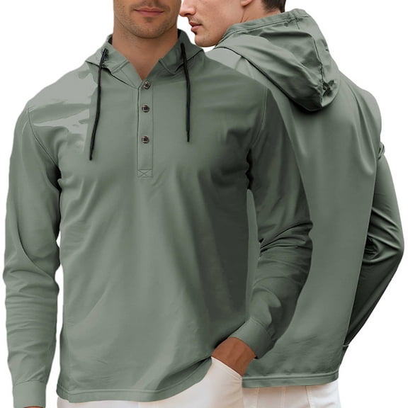 Handshe Men's Solid Color Hooded Sweatshirt, Loose Fit with Button and Drawstring Details, Casual Fashion for Daily Wear and Outdoor Leisure