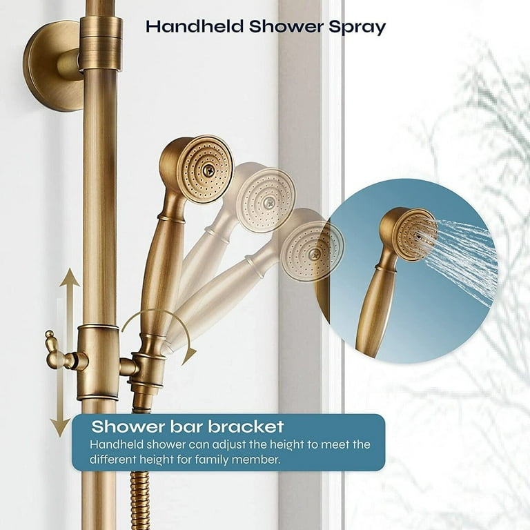 Exposed Shower System with 8 inch Rainfall Shower Head 3 Function Bathroom  Shower Faucet Set Wall Mounted Copper Shower Fixture with Handheld Shower