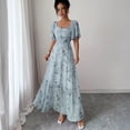 thumbnail image 4 of Women’s Summer Maxi Dress Casual Chiffon Floral Short Sleeve V Neck A-Line Flowy Dresses Beach Wedding Guest Dress Navy 2XL, 4 of 6