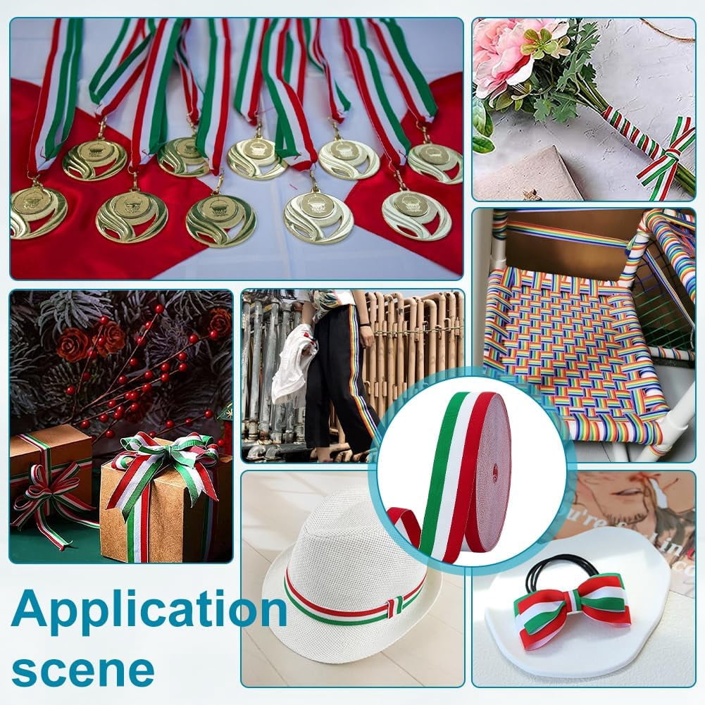 PH 1.57 Inch Stripes Ribbon 50 Yards Red White Green Grosgrain Ribbon Italian Flag Patriotic Double Face Striped Ribbon for Gift Wrapping Crafts Party Christmas Decoration Colorful