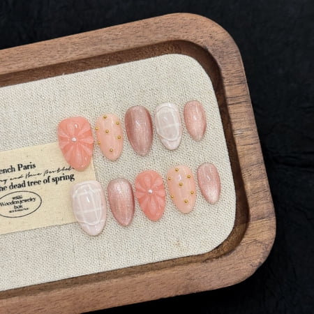 Yihe Wear Nail [Japanese Ice Flower] Ice Through Milk Tea Naked Ice Flower Cat's Eye Simple Daily Short Nail Art Sticker