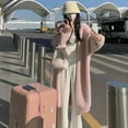thumbnail image 6 of Women Winter Coat Long Sleeves Thickened Plush Solid Color Mid-calf Length Cozy Cardigan Temperature Lock Windproof Overcoat, 6 of 8