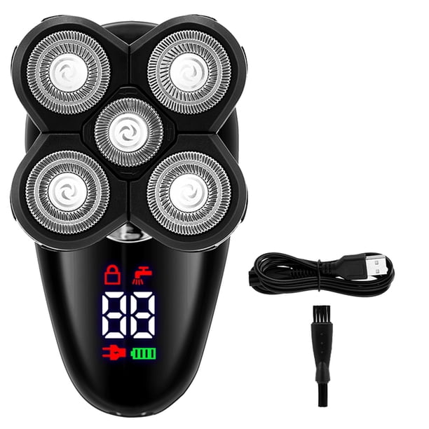 Maquinilla de Afeitar EléCtrica para Hombres, Afeitadora de Cabeza Calva Pantalla LED Recortadora de Barba y Nariz Cepillo de Limpieza Facial, 2 Piezas