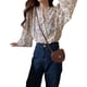 thumbnail image 5 of Camisa de mujer Blusa de gasa con estampado floral Top casual de manga larga abullonada, Albaricoque, S AweSitey AP001298-06B, 5 of 7