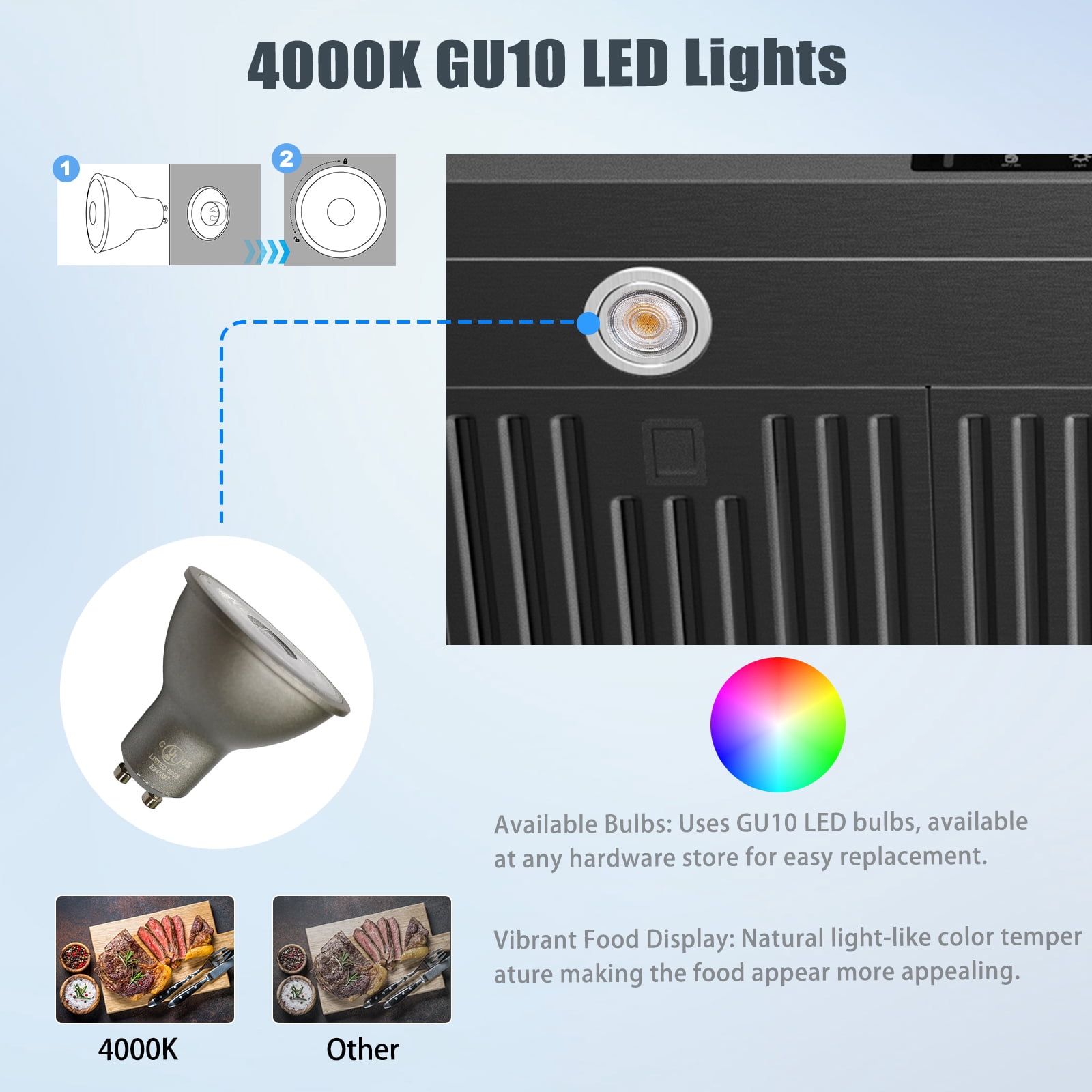 VIKIO 36 inch Under Cabinet Range Hood 900CFM, Ducted 3 Speed Exhaust Fan, Touch Panel, Stainless Steel, Black