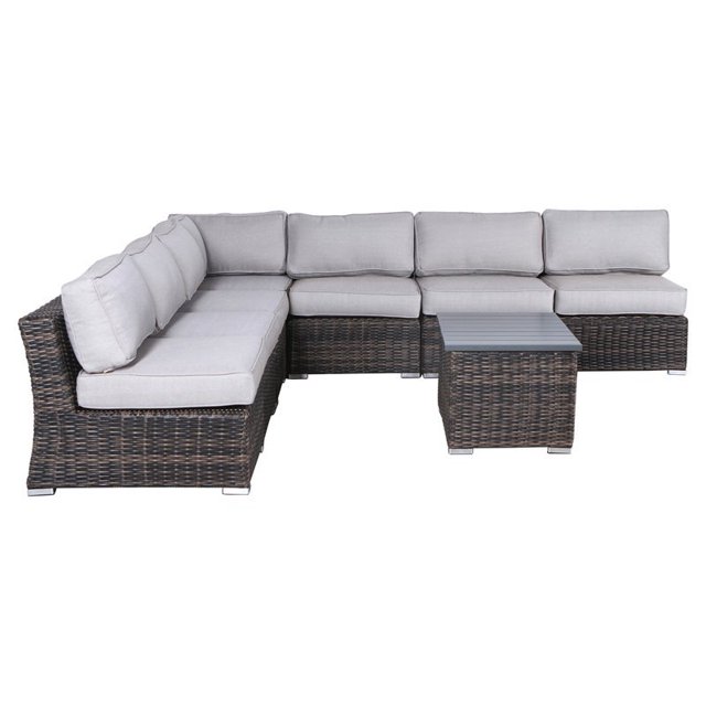 Living Source International Ensemble Sectionnel 8 Pcs avec Coussins en Espresso/gris