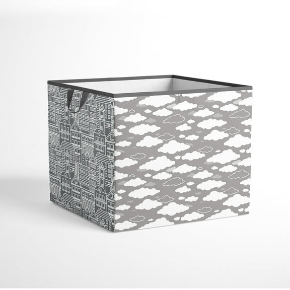 Bacati - Large Storage Tote Clouds in the City White/Grey Neutral