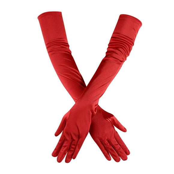 Fgnfyis Women's Long Satin Finger Gloves Elbow Length 1920S Opera Bridal Dance Gloves Gloves Mittens Red