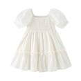 thumbnail image 2 of Toddler Girls Casual Dresses Solid Color Square Collar Puff Short Sleeves Princess Dress Activewear, 2 of 7