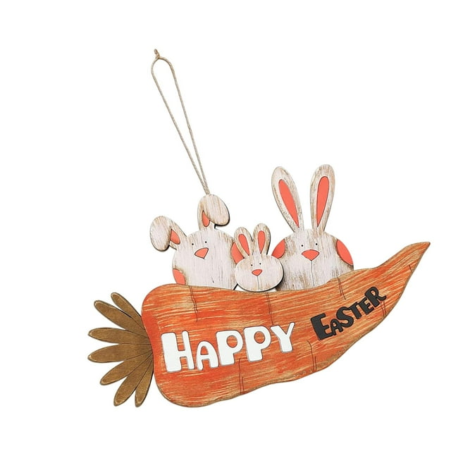 Happy Easter Hanging Wall Door Sign Hanger Conejo Zanahoria con cadena colgante para fiesta Interior Exterior Porche delantero Decoración Regalo de Zulema Letrero colgante