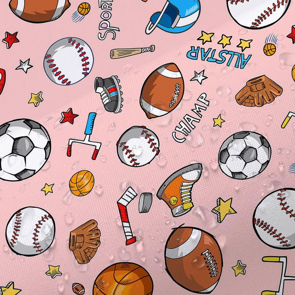 Sports Shower Curtain for Kids Children Teens, Basketball Football Baseball Hockey Star Pink Shower Curtain Sports Bathroom Decor, Fabric Baseball Shower Curtain Set with Hooks (72X84), Pink