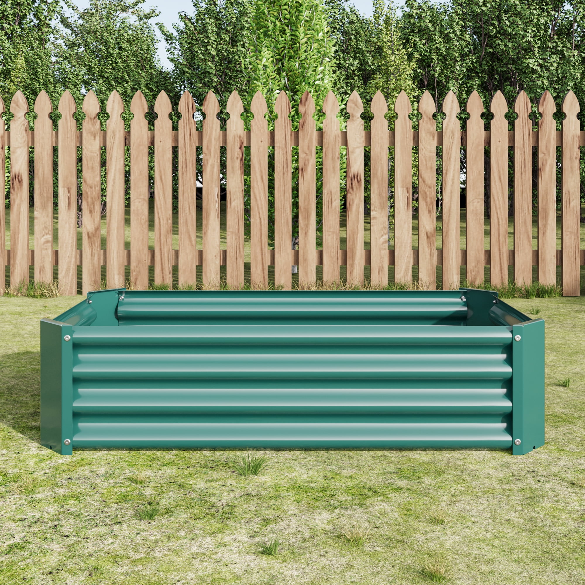 Raised Garden Bed, Rectangle Metal Raised Planter for Flowers Plants, Vegetables Herb, Green 4x2x1ft