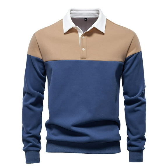 Mens Shirts Under $10 Men's Long Sleeve Shirts Slim-fit Cotton Rugby Shirt Basic Color Spliced Designed Sweatshirt