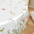 thumbnail image 4 of Nanqianyi White Round Tablecloth 60 inch With Pink Floral Green Leaves Plants, Waterproof Table Cover for Kitchen Decoration, 4 of 8