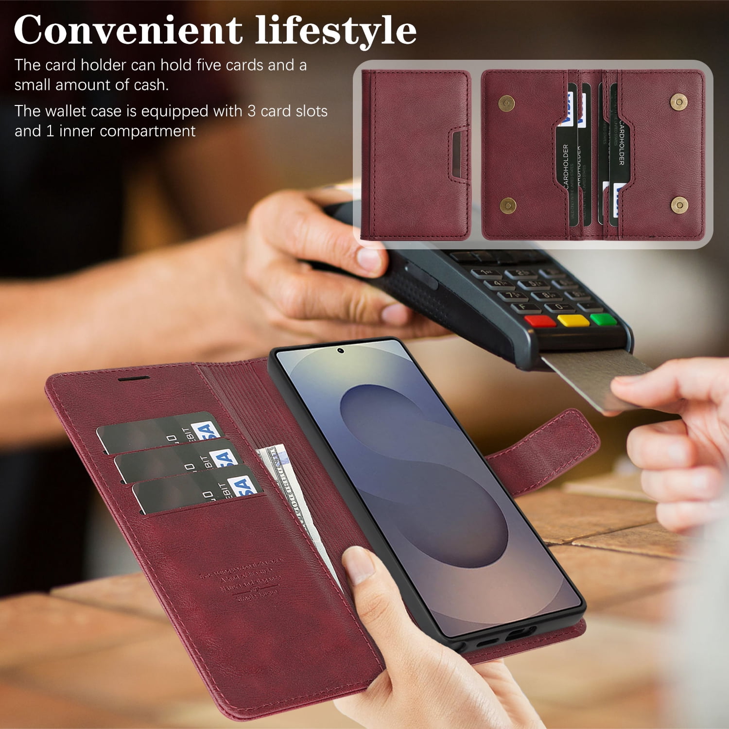 Dteck for Samsung Galaxy S24 Ultra Case Detachable Wallet Case with Card Holder, 3 in 1 PU Leather Flip Folio with RFID Blocking Stand Shockproof Phone Cover,Red