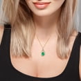 thumbnail image 4 of 10k Yellow Gold Genuine Pear-shape Emerald and Diamond Halo Drop Pendant Necklace, 4 of 5