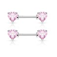 thumbnail image 1 of PIERCE ME (2pcs) Double Front Facing Pink Heart CZ Nipple Rings, 1 of 4