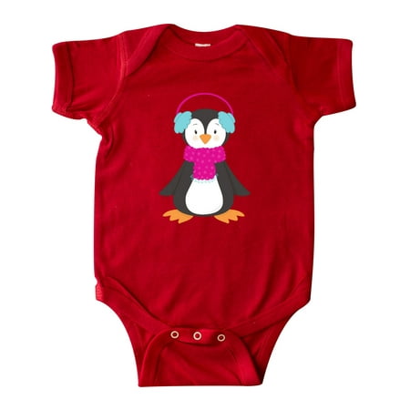 

Inktastic Cute Penguin Penguin With Ear Warmers Scarf Gift Baby Boy or Baby Girl Bodysuit