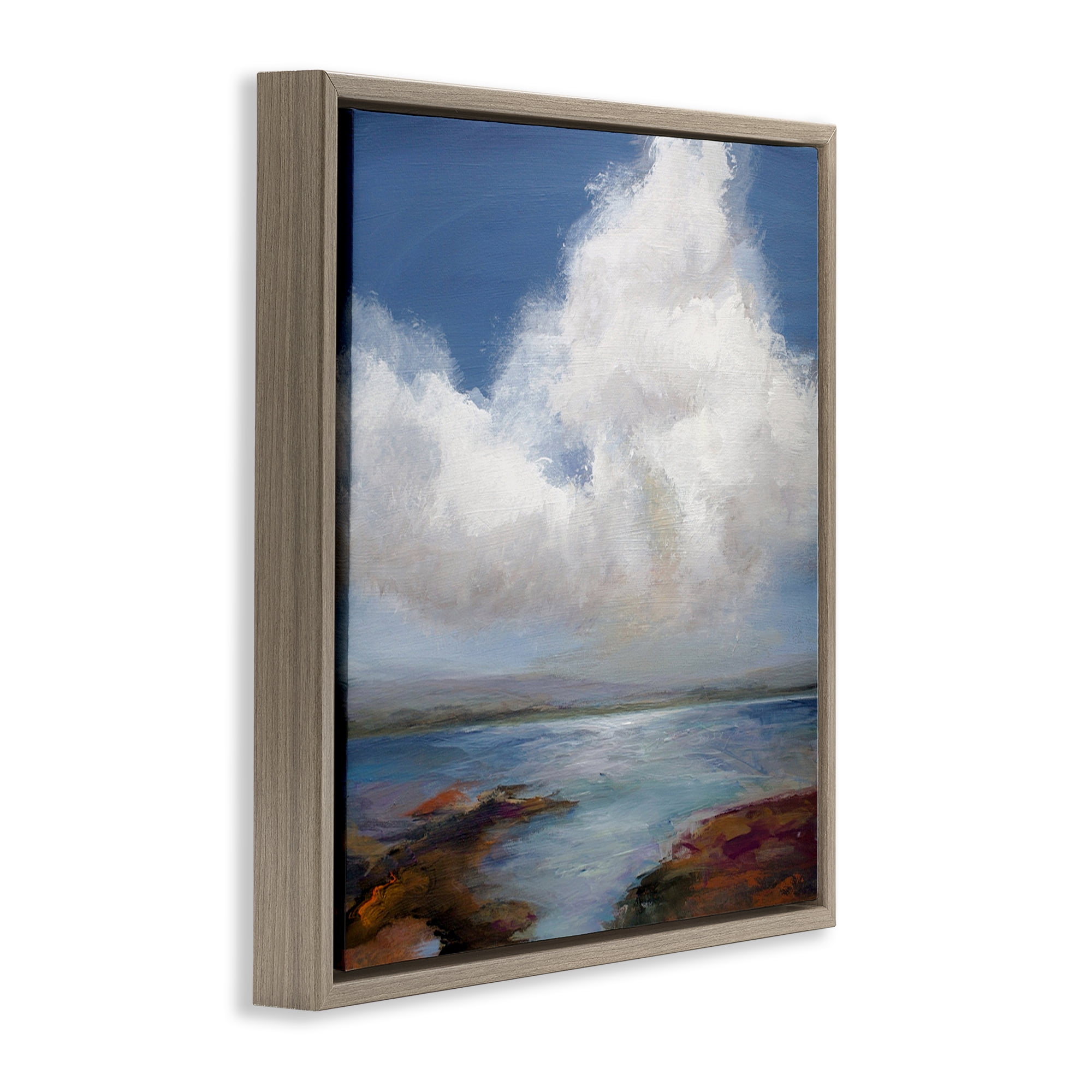 Stupell Industries Clouds over Sea Painting Landscape & Nature Painting Brown Floater Framed Canvas Art Print Wall Art, 25 x 25