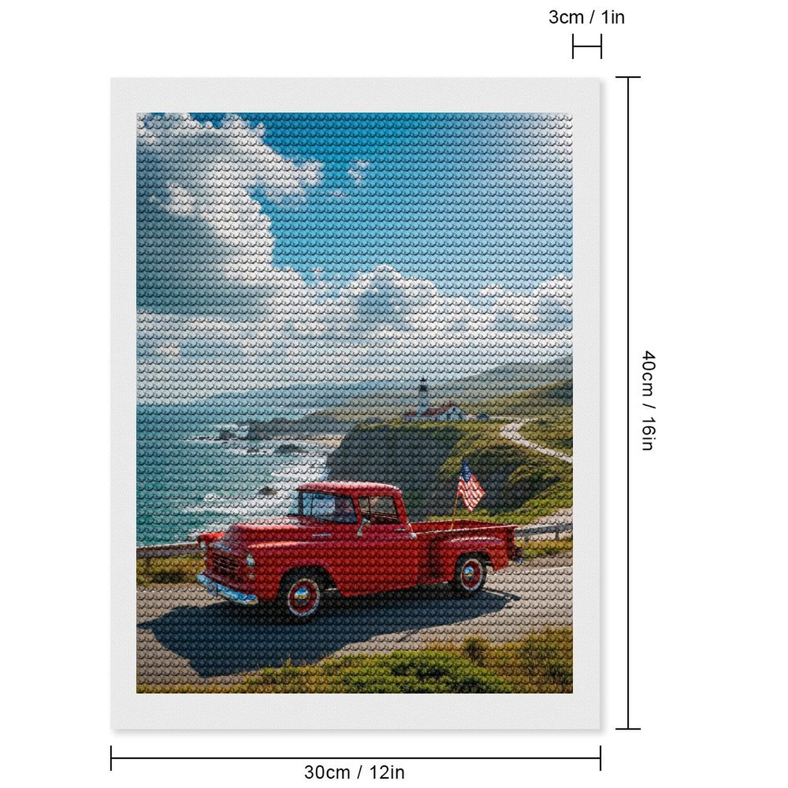 Diamond Art Kits for Adults, Vintage Truck Coastal Lighthouse Scene 5D Diamond Painting Kits for Adults Beginners, DIY Full Drill Diamond Painting, Gem Art and Crafts 12x16
