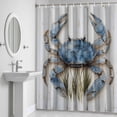 thumbnail image 5 of Farmhouse Watercolor Shower Curtain for Bathroom Decor, Crab Ocean Marine Life Wood Grain Waterproof Fabric Shower Curtain, 60"x72" Set with 12 Hooks, 5 of 9