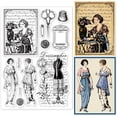 thumbnail image 1 of Sellos transparentes con fondo de costura vintage para scrapbooking DIY. Elegante modelo de máquina de coser femenina., 1 of 8
