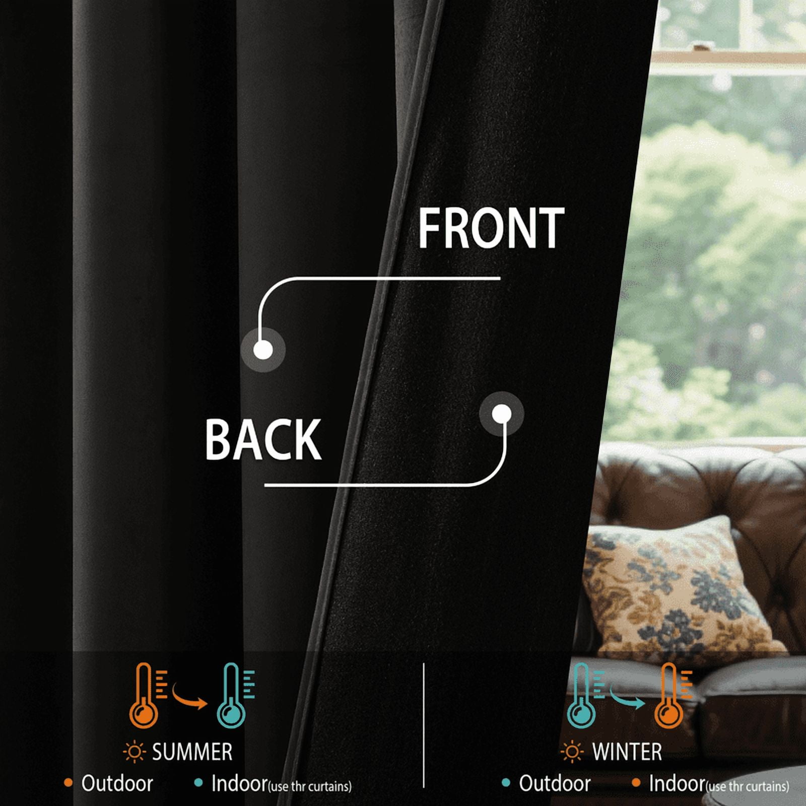 NICETOWN Black Velvet Curtains for Bedroom, Blackout Velvet Curtains Thermal Insulated Sun Light Blocking Drapes Retro Back Tab Soft Velvet Drapes, 52"x108", 2 Panels