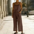 thumbnail image 2 of hoksml Women's 2 Piece Linen Cotton Set, Vacation Outfits for Women, Cami Top and Wide Leg Pants, 2 of 6
