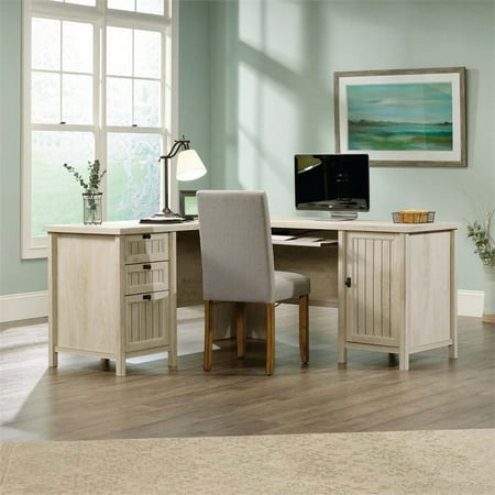 Sauder Costa L Shaped Computer Desk With Hutch In Chalked Chestnut