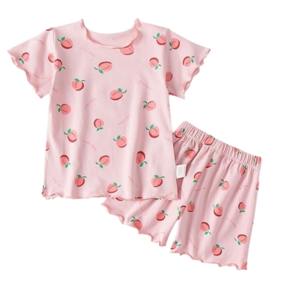 oqasdz Baby Girl Outfits Wooden Ear Edge Short Sleeve Strawberry Print T Shirt Top and Shorts Loose Sportswear 2 Piece Set, Size 4-5 Years