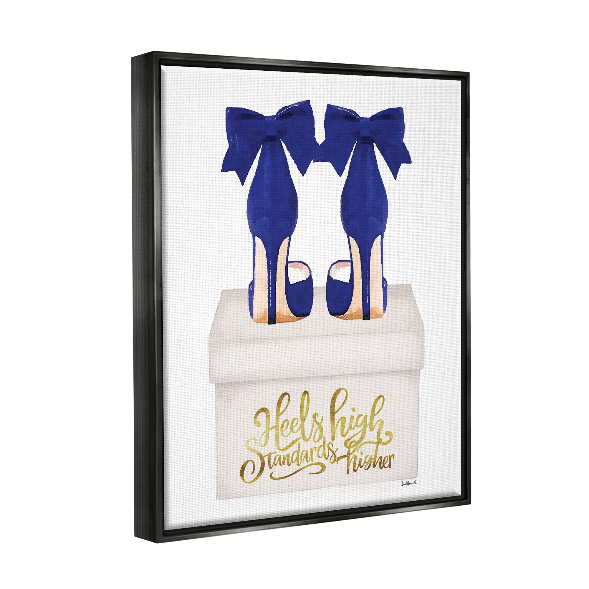 Stupell Industries High Standards Blue Heels Beauty & Fashion Painting Black Floater Framed Canvas Art Print Wall Art, 17 x 21