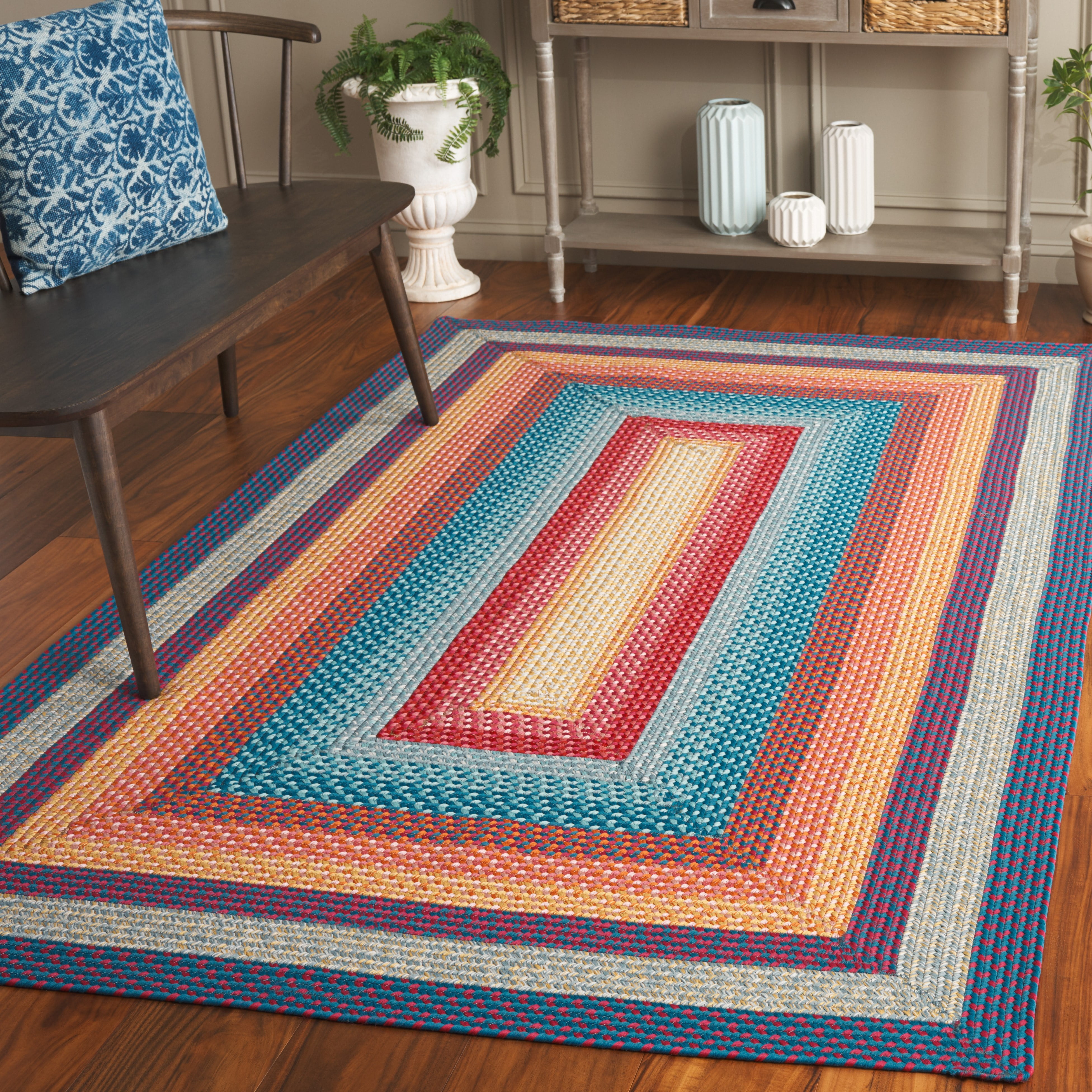 Safavieh Braided Ellen Bordered Machine Washable Reversible Area Rug, Red/Orange, 5' x 8'