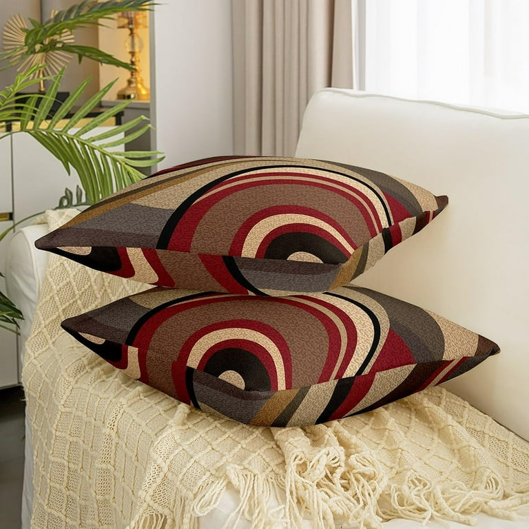 Set Of 2 Red Geometric Lumbar Pillow Covers Set Of 2 Red Geometric Lumbar Pillow Covers