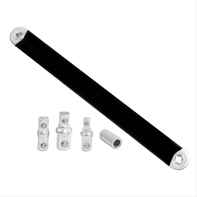Impact-Ready Offset Extension Wrench Set – Ratchet Extender, 15.4" Length, 53 Ft-lb Max Torque, With 3/8" To 1/4", 1/2" & Bit Adapters
